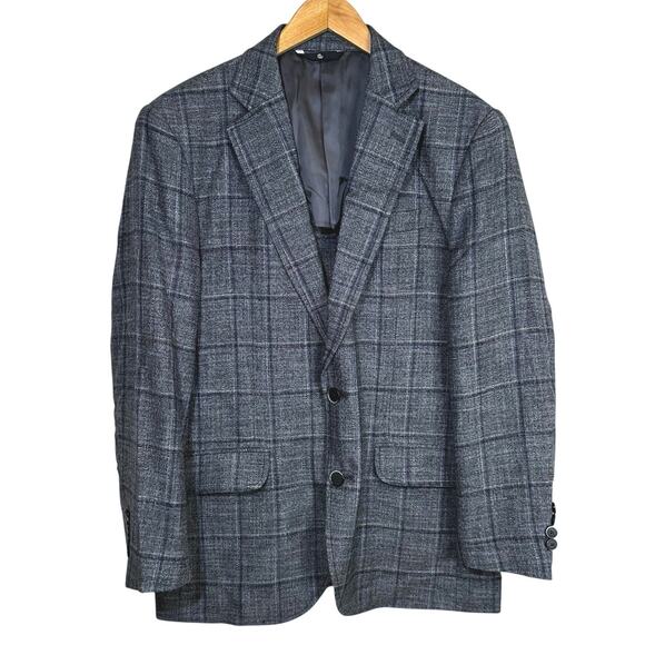 Galaxy Lifestyle Mens Wool Blend Plaid 2 Button Blazer Dark Gray Blue Made Korea - Picture 2 of 13